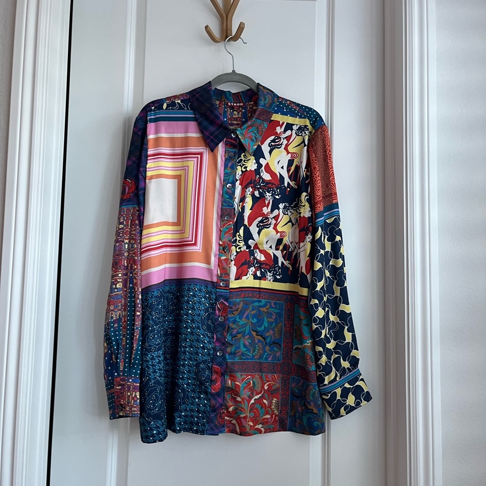 Staud Patchwork Button Down Shirt - Size L - image 1